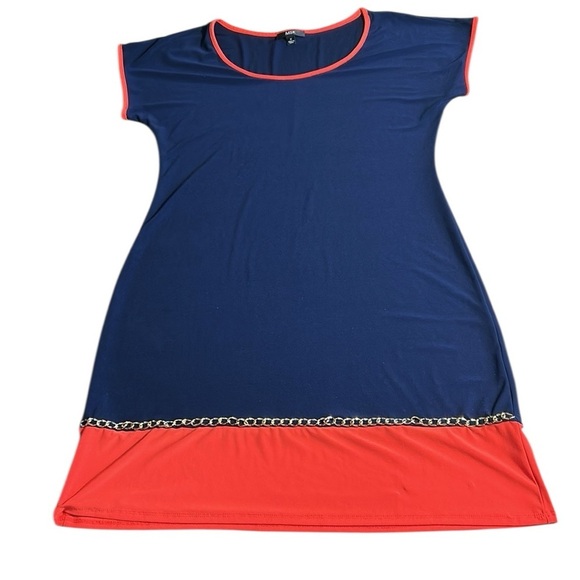 DRESS sz 12, colorblock ,gold colored chain detail , heavy ,fitted,MSK,Macy’s - Picture 3 of 13